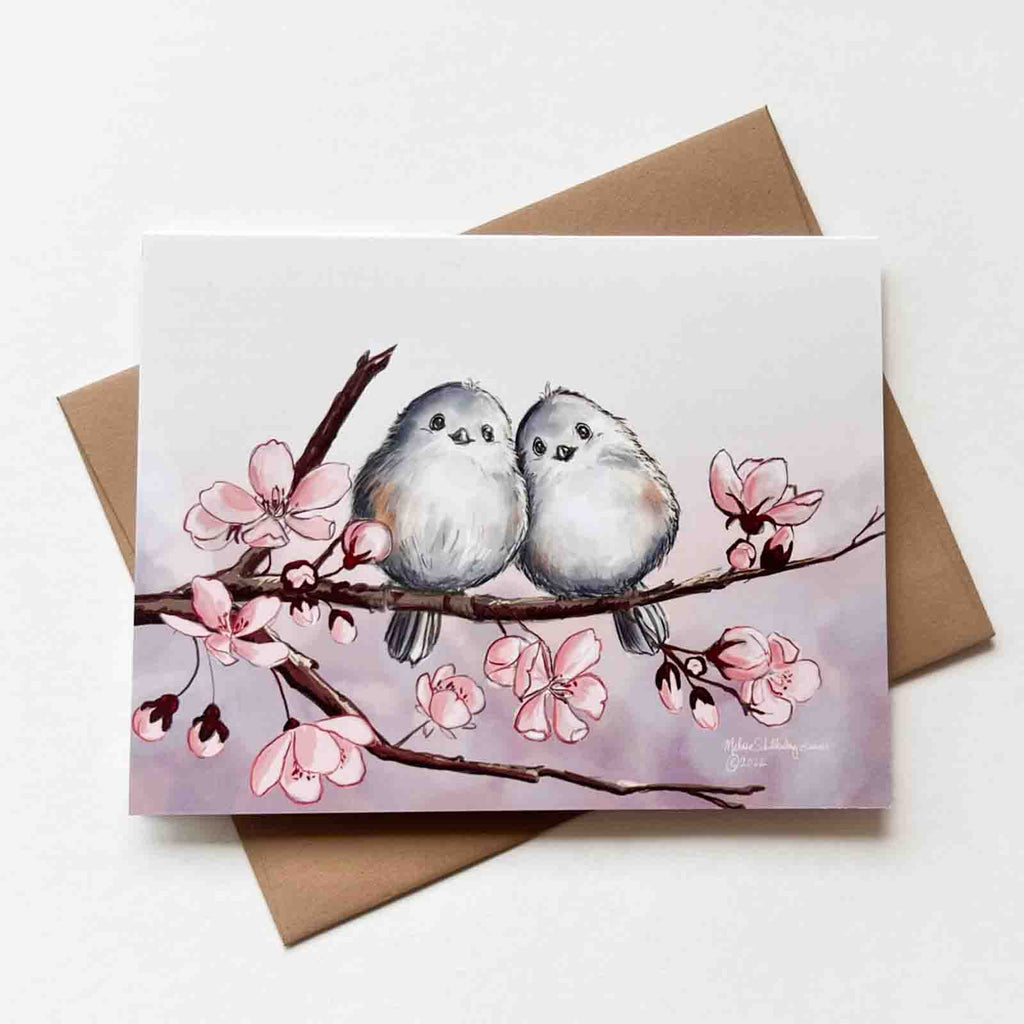 This love card features 2 birds sitting on a Cherry Tree branch