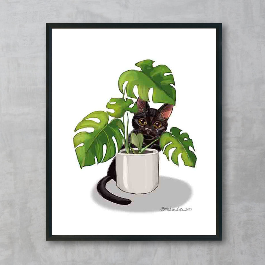 Cat and Monstera Plant Fine Art Print – True North Creations